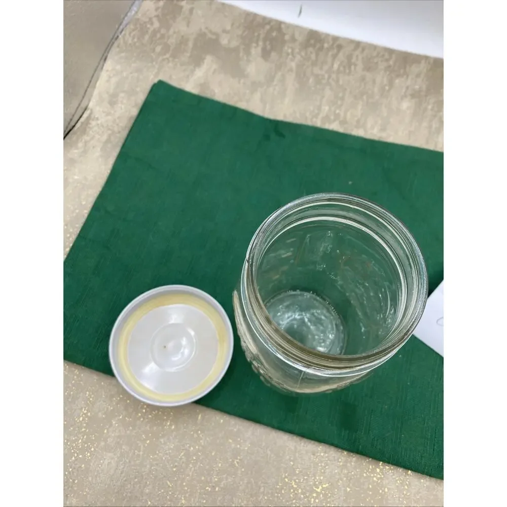 Vtg Embossed Fruit Mason Clear Sculptured Glass Jar Genuine Ball & Lid 5.25” T